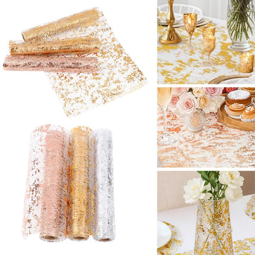 Metallic Gold Table Runner Sequin Glitter Mesh Roll Tablecloth for Wedding Event Birthday Party Home Decoration Christmas