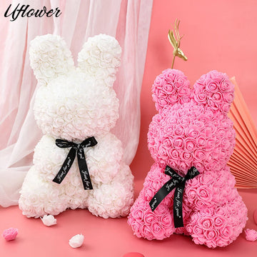Rose Rabbit NEW Valentines Day Gifts 27cm Flower Rabbits Artificial Floral Decorations Mother' DAY Gift For Girlfriend Festival