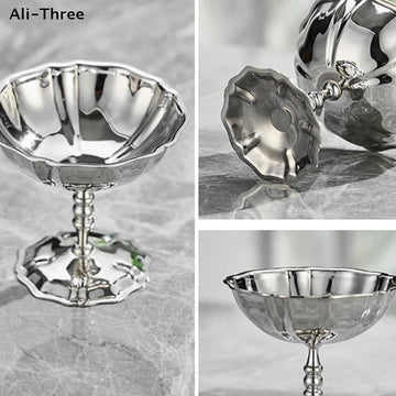1Pcs Stainless Steel Ice Cream Cup, Pudding Dessert Bowl, High Base Dessert Cup, Fruit Salad Serving Dish, Cake Plate Snack Dish
