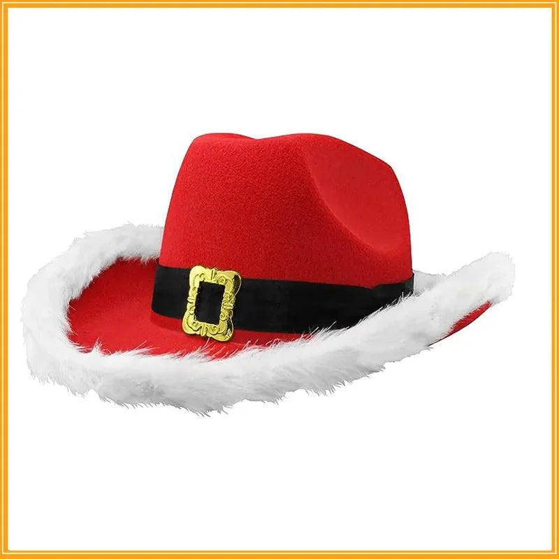 New Christmas Party Cowboy Feather Hats Artificial Burrs Jazz Santa Hats Western Carnival Hats Holiday Props Party Decorations
