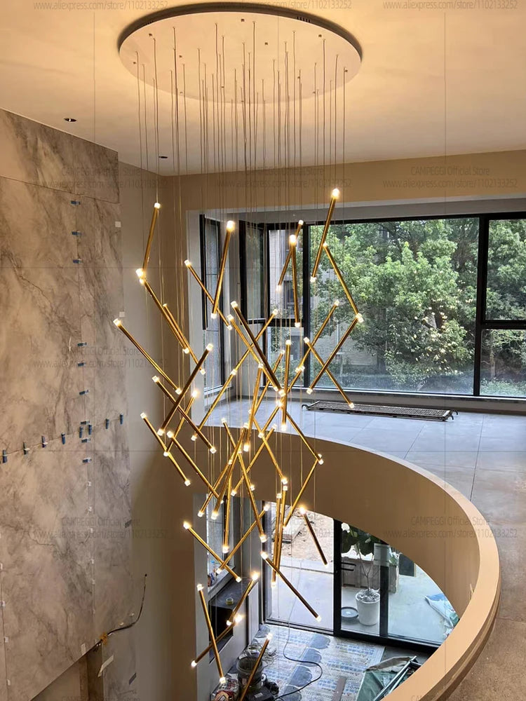 Modern Chandelier Luster Lights For Stair Hall Dining Living Room Duplex Building Indoor Lighting Fixture Staircase Chandelier