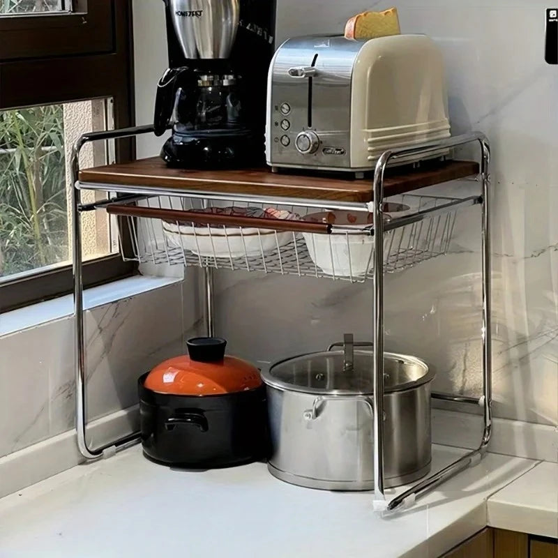 Microwave Oven Rack Kitchen Multifunctional Shelf Antique Tableware Storage Rack Seasoning Cup Snack Rack with Drawers