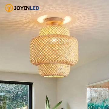 JOYINLED Bamboo Ceiling Chandelier 30CM Hanging Lamp Handmade Light Fixture E27 Lamp Home Living Room Decor Ceiling Light