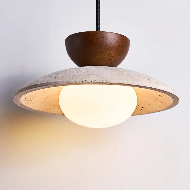 IWHD Home Decor LED Hanging Lamps Yellow Travertine Wood Dining Living Room Bedroom Mid Century Modern Pendant Light Hanglamp