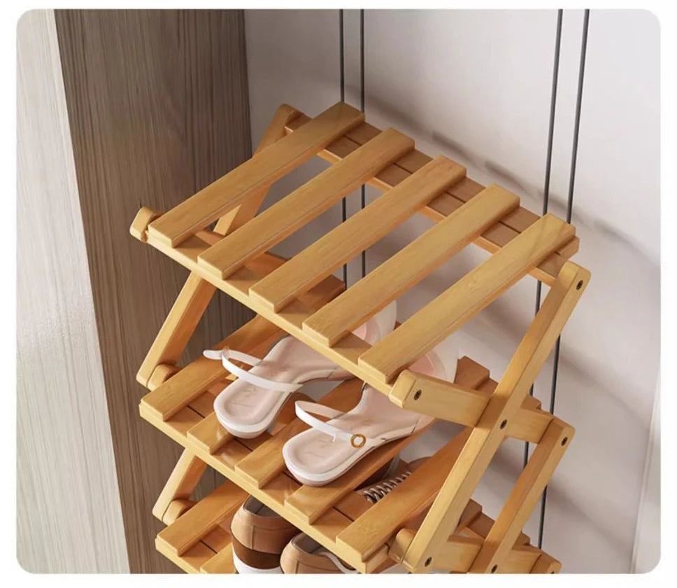 2-9 Tiers Bamboo Shoe Rack Without Installation Small Shoe Rack, Foldable Shoe Storage Rack, Shoe Organizer for Entryway