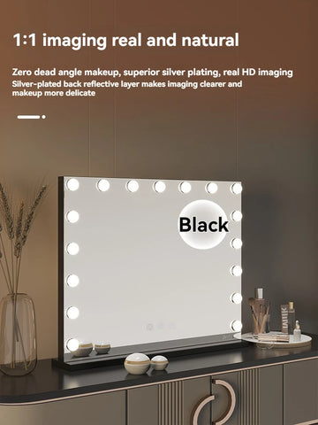 European square mirror Hollywood makeup mirror with light bulb desktop LED makeup mirror intelligent tri color fill light beauty