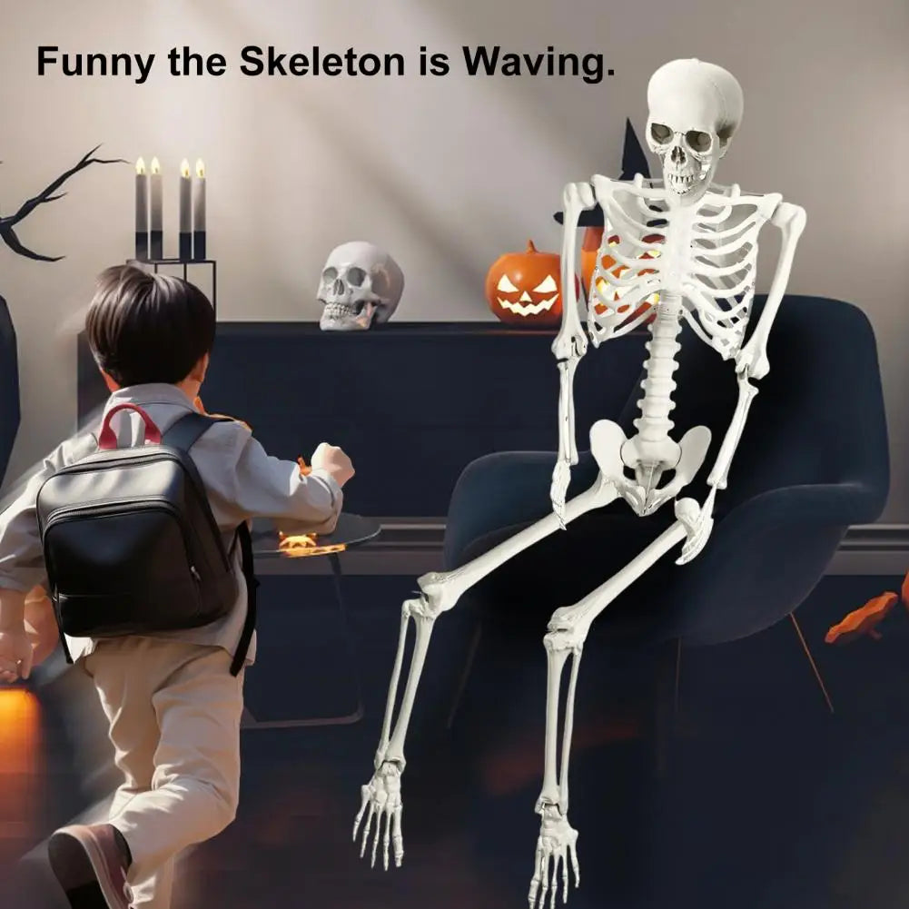 5.4FT Poseable Skeleton Prop, Movable Joint Skeleton Decoration, Life Size Plastic Halloween Human Bones Skeleton Party Supplies