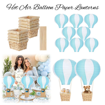 8-16PCS Hot Air Balloon Paper Lanterns Table Centerpieces Decoration DIY Wooden Boxe with Stick for Baby Shower Birthday Wedding