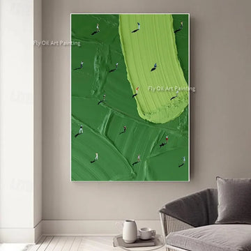 Deep Green Artwork Handpainted Golf Course Oil Painting New Design Blue White People Surfing Canvas Wall Art Decor For Home