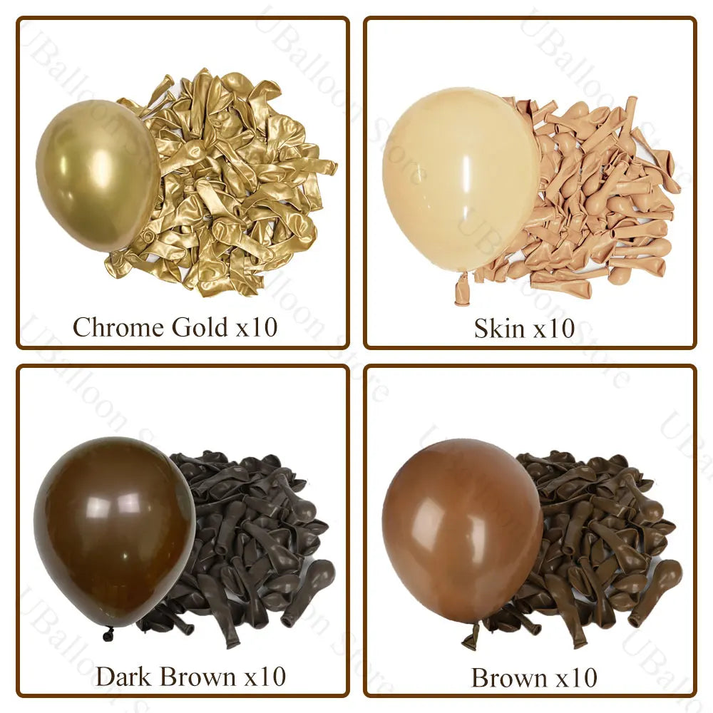 40Pcs Boho Brown Balloons Set Chrome Gold Matt Skin White Sand Coffee Brown Balloons for Birthday Wedding Baby Shower Party Deco