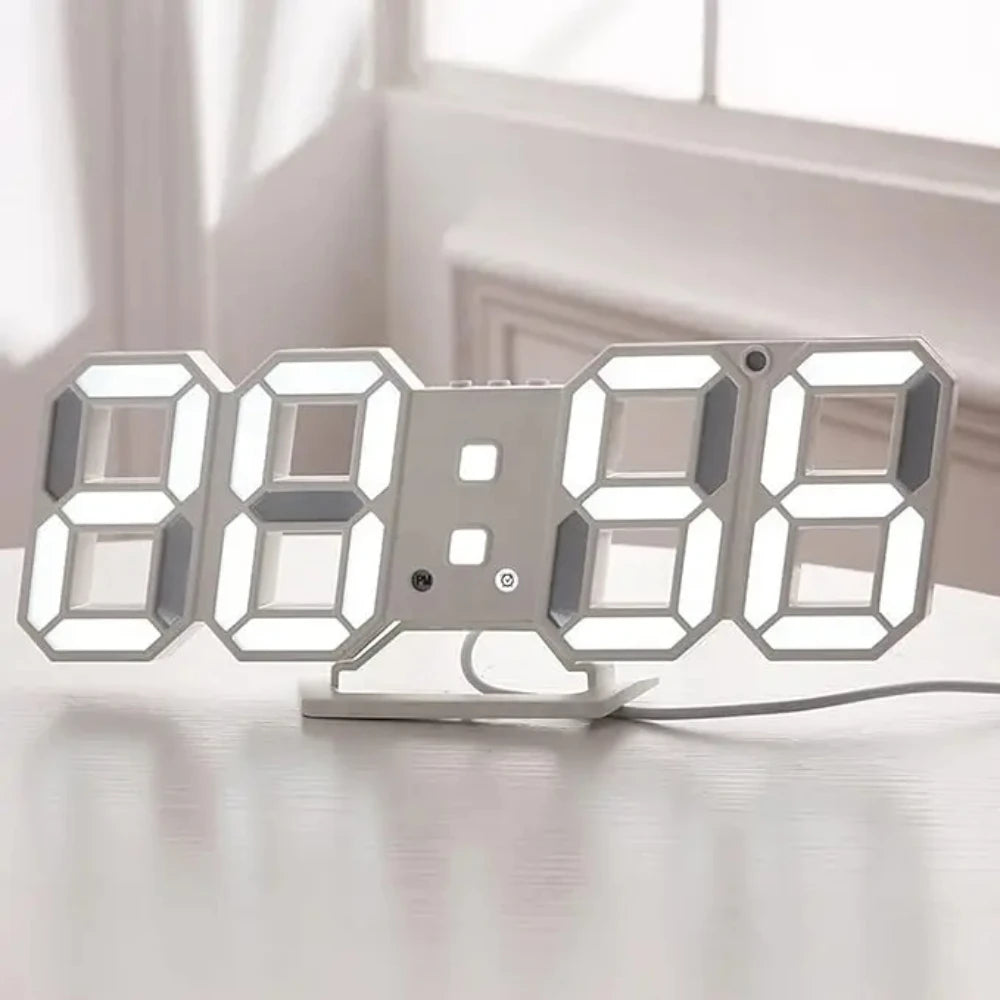 Cyrank Minimalist LED Digital Desk Clock, Digital Alarm 3D Wall Clock for Home Living Room Office (White)