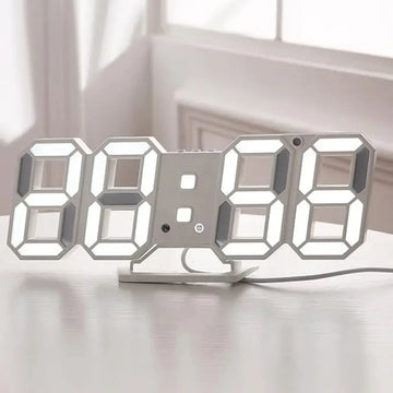 Cyrank Minimalist LED Digital Desk Clock, Digital Alarm 3D Wall Clock for Home Living Room Office (White)