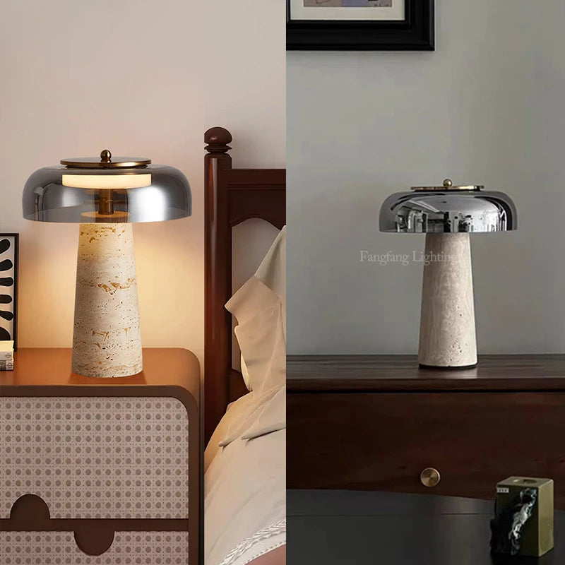 Mushroom Shaped Travertine Table Lamp Modern Natural Yellow Cave Stone Desk Lamp Indoor Decor Lighting Bedroom Living Room Study