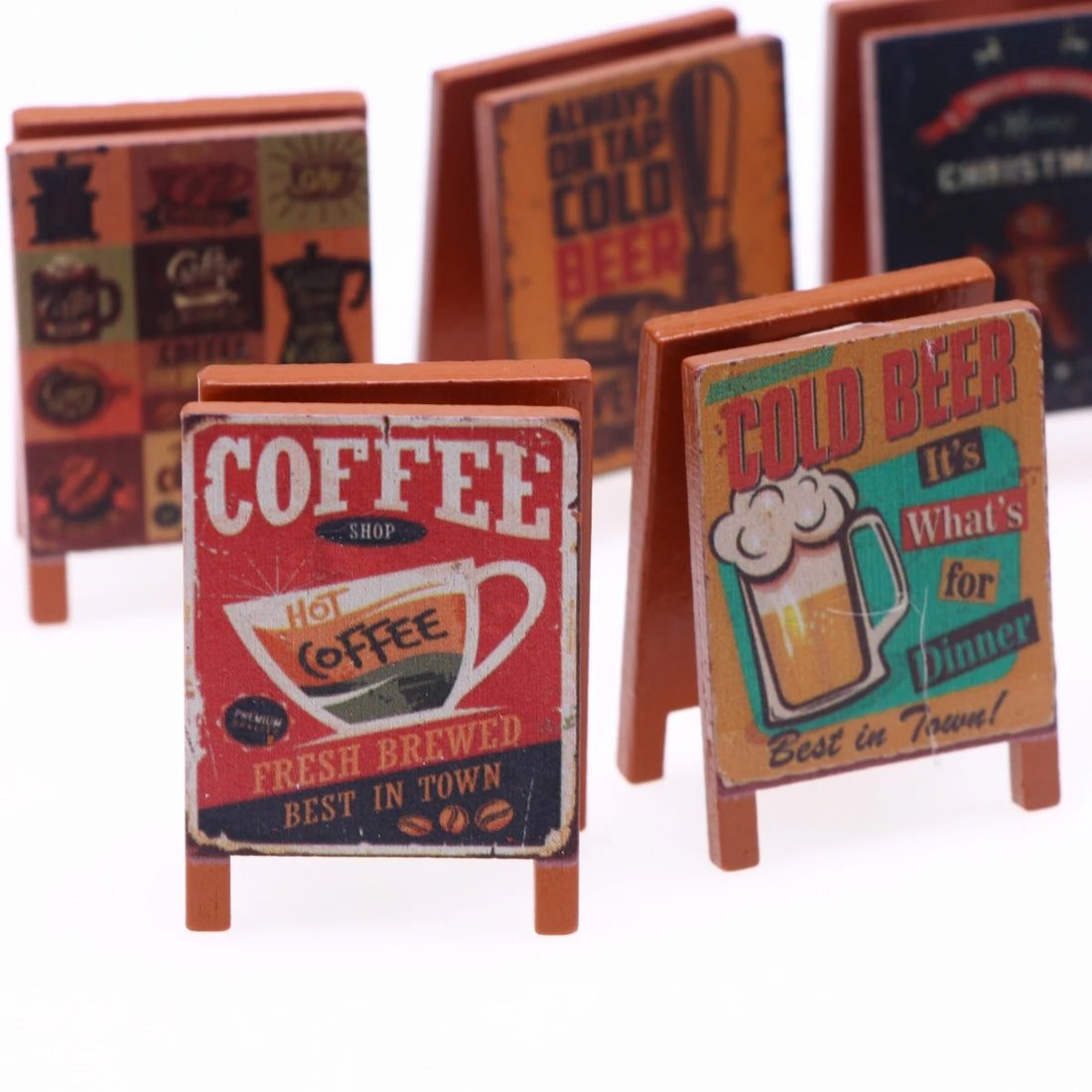 1Pc Miniature Simulated Wooden Clip Signboard Dollhouse Micro Milk Tea Coffee Shop Billboard Vintage Blackboard Scene Decoration