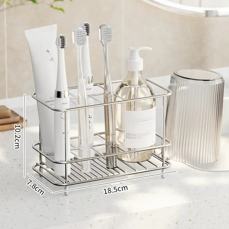 Minimalist Stainless Steel Toothbrush Holder Toothbrush Toothpaste Mouthwash Cup Home Tabletop Storage Rack Bathroom Accessories