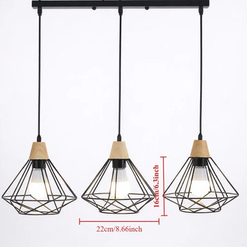 JOYINLED Industrial Vintage Cage Pendant Light 3Light Iron Art Diamond Wrought Home Ceiling Lamp Suitable for E27 Chandelier