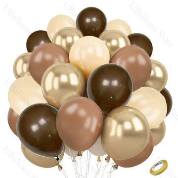 40Pcs Boho Brown Balloons Set Chrome Gold Matt Skin White Sand Coffee Brown Balloons for Birthday Wedding Baby Shower Party Deco