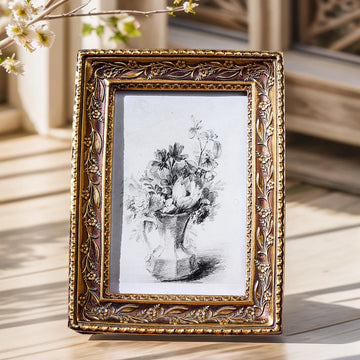 1PC, golden retro pattern photo display frame, resin material three-dimensional pattern decorative frame