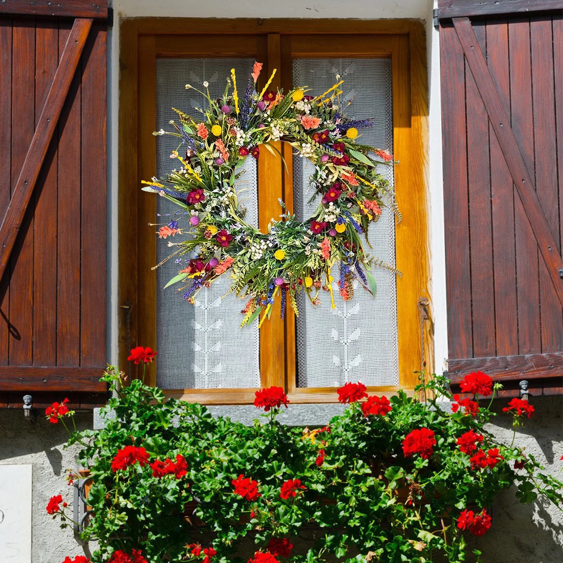 Spring Artificial Flower Wreath Wildflower Floral Summer Garland for Front Door Home Wall Wedding Party Farmhouse Holiday Decor