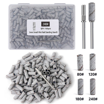 3mm Nail Sanding Bands-80/120/180/240 Grit Mini Nail Drill Bit Electric Nail File Accessory Polishing Manicure Tool 50/100pcs