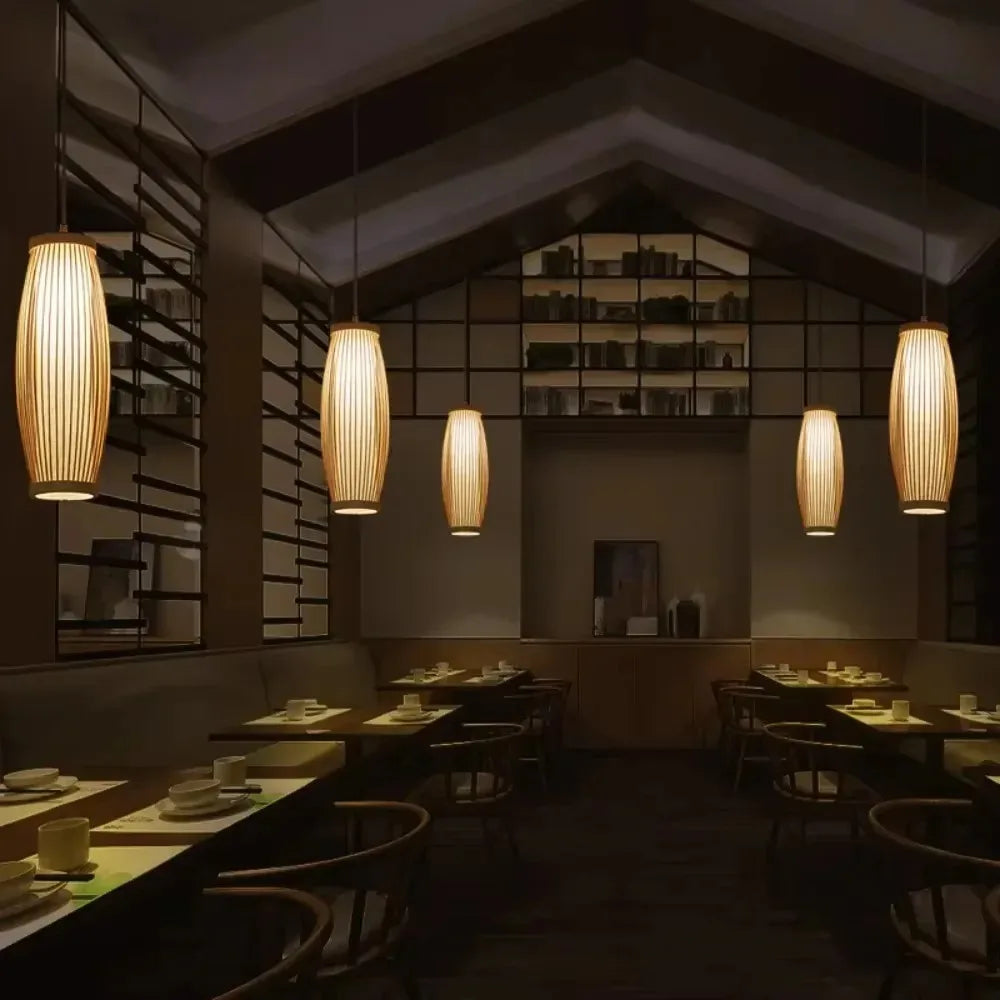 Japanese Style Handmade Bamboo Lamp Shade 13x36CM Lantern for Pendant Lamp Chandelier for Dining Room, Cafe, Study Decor