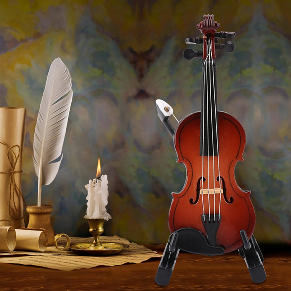 Mini Musical Instrument Model Miniature Violin Model with Stand Case Dollhouse Accessories Mini Musical Instrument Decor Gift