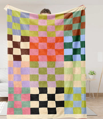 Colorful Checkered Blanket Hoodie Blanket Soft Flannel Baby Blanket Cozy Throw for Adult Kid, Dog Blanket Girl Blanket Gift