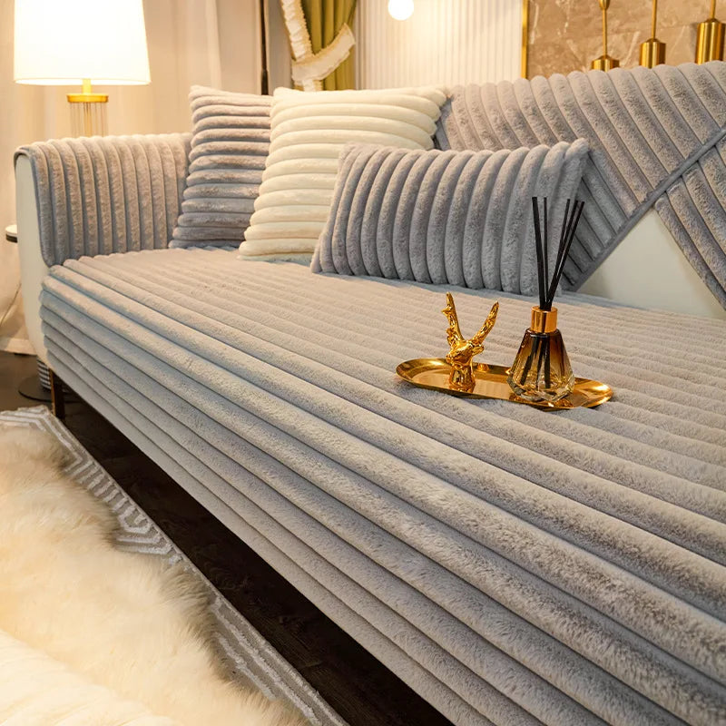 Thickened plush sofa mat Winter Warm Couch Cover L-shaped Sectional Anti-slip Sofa CoverSuper Soft Quilted Sofa Towel