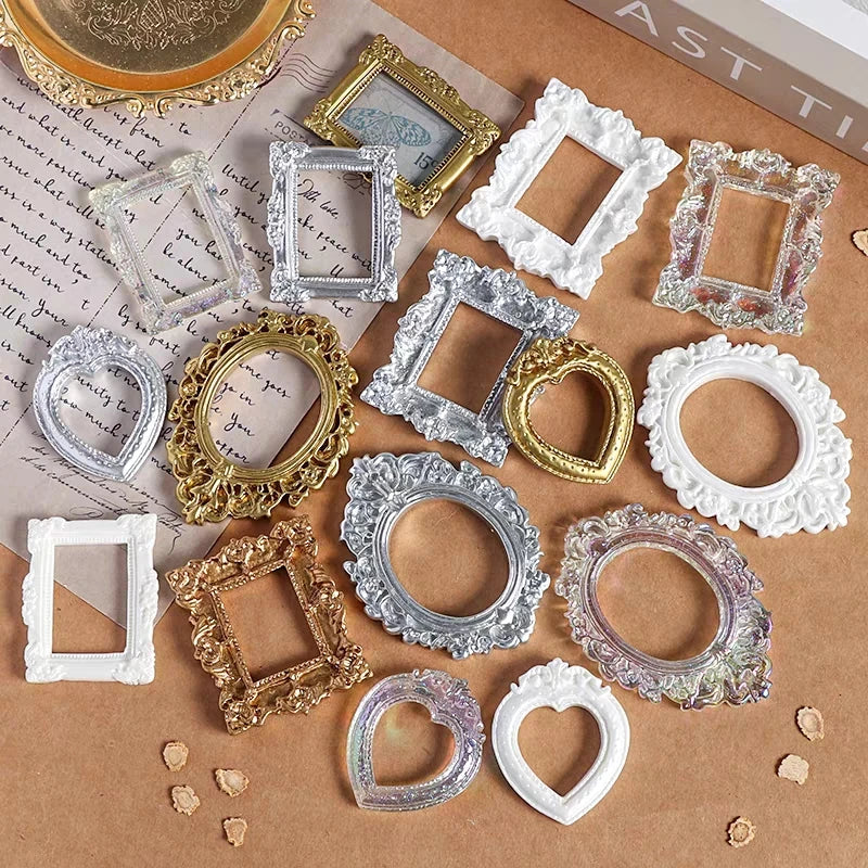 12Pcs Dollhouse Frame Ornament Mini Albums Mini Picture Frame European Retro Picture Frame Exquisite Relief Shooting Props