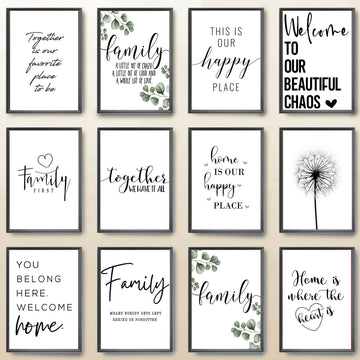Happy Family Quote Wall Art Black White Poster Love Heart Print Nordic Canvas Painting Minimalist Picture Living Bedroom Decor
