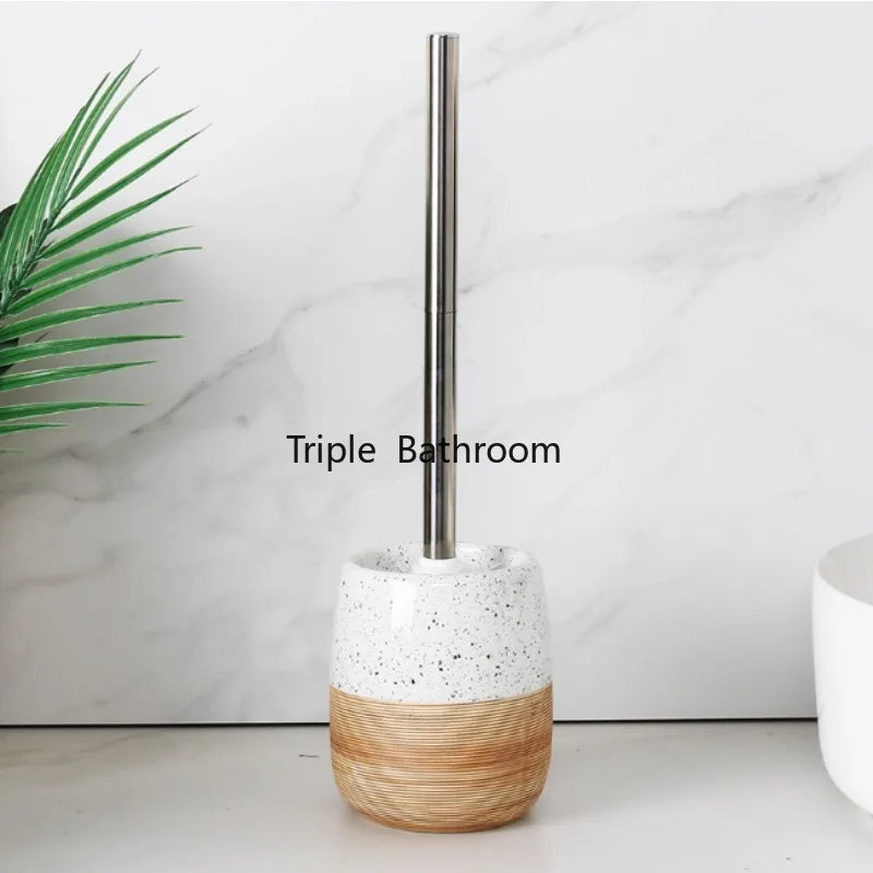 1 Set of Ceramic Toilet Brush Set Toilet/Bathroom Cleaning Tools Ceramic Toilet Brush Base Floor Standing Toilet Brush Set