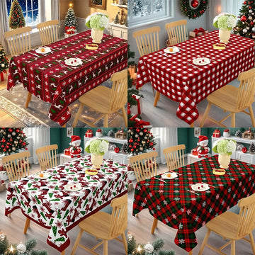 1pc Custom Christmas New Year Tablecloths, Santa Claus, Snowman Christmas Tree Pattern Tablecloths, Christmas Party Tablecloths
