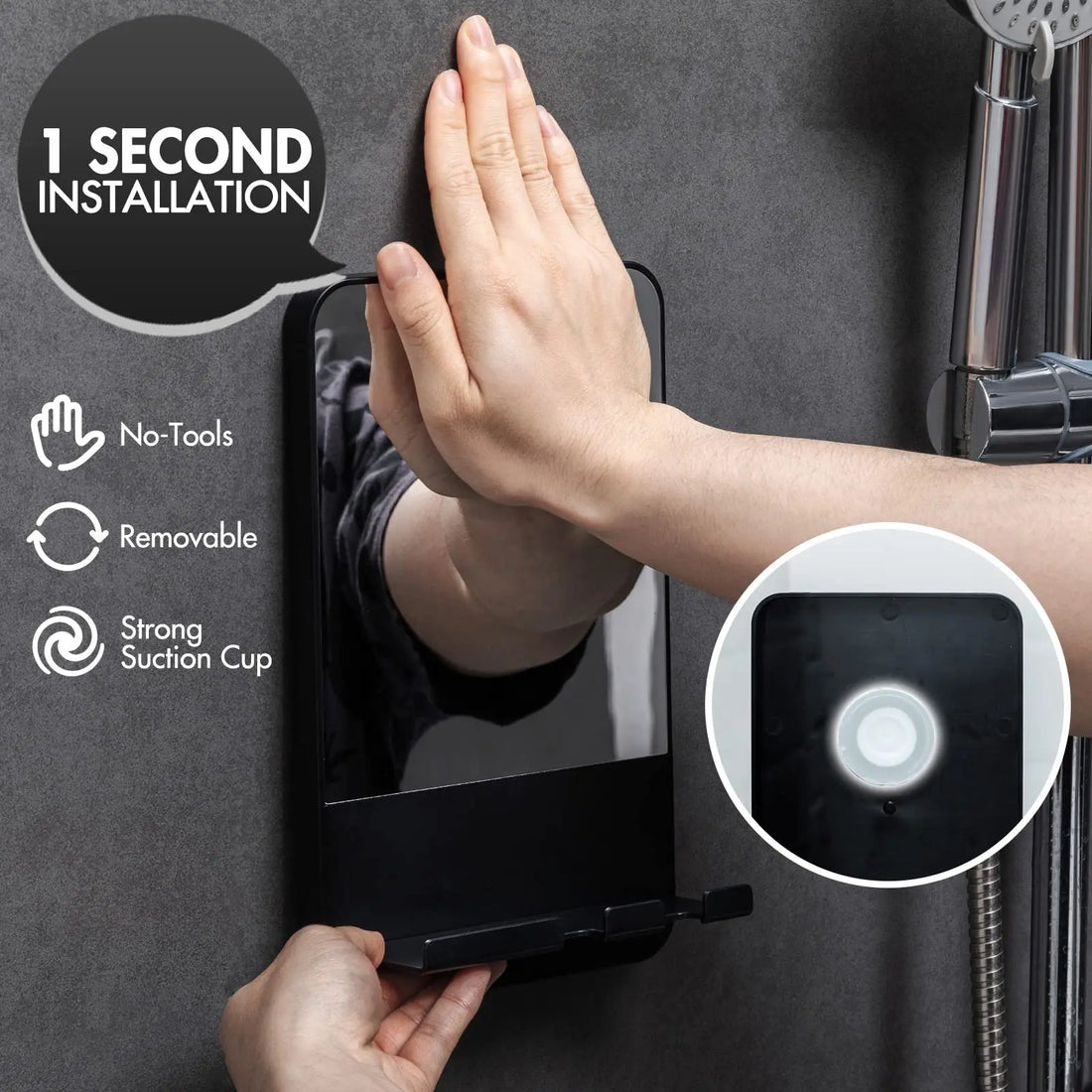 TAILI Fogless Bathroom Mirror with Shaving Tray, Shatterproof Shower Mirror Removable Suction Cup Razor Holder for Bathroom