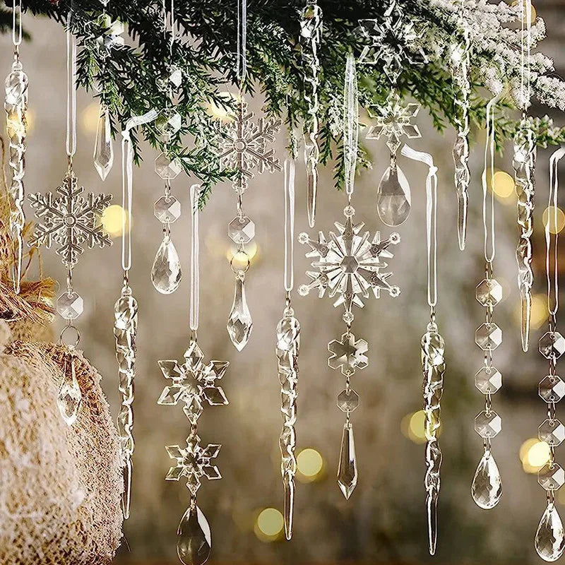 10/30pcs Acrylic Snowflake Ornaments - Frosted Ice Pendants for Christmas Tree & 2025 New Year Home Holiday Decorations