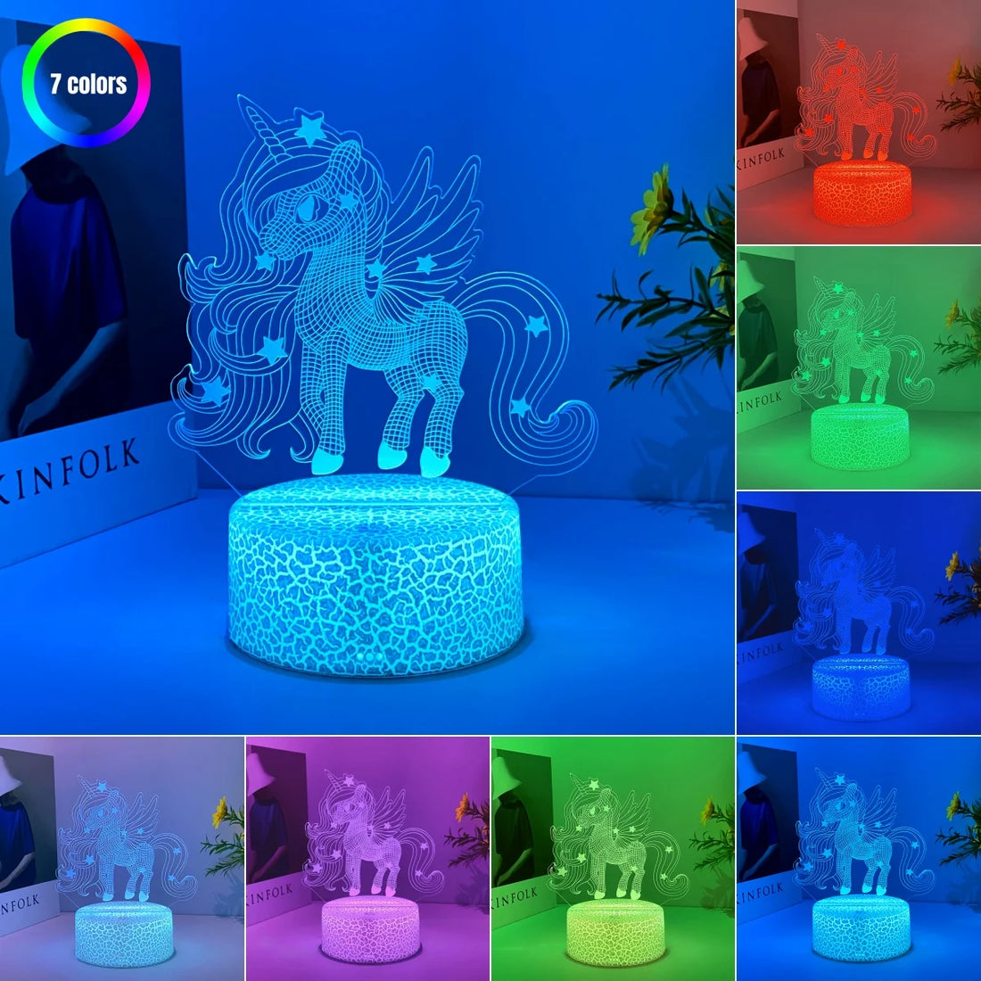 1pcs unicorn pattern 3D atmosphere night light, USB plug, Valentine's Day, birthday, holiday gift night light for friends.
