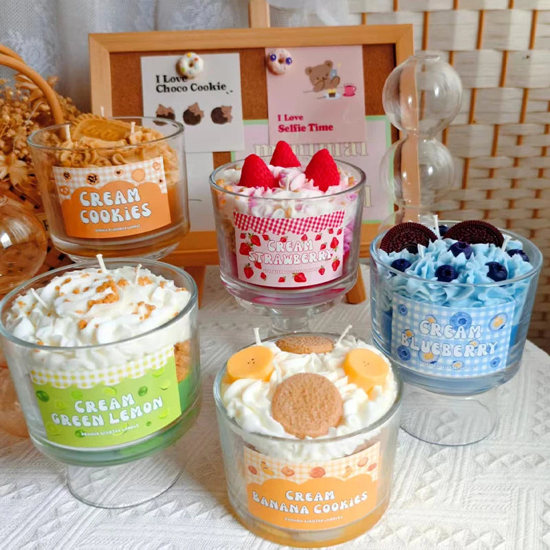 Handmade Fruit Cream Cup Scented Candle Set - Strawberry Blueberry Banana Fragrance Ornament Gift