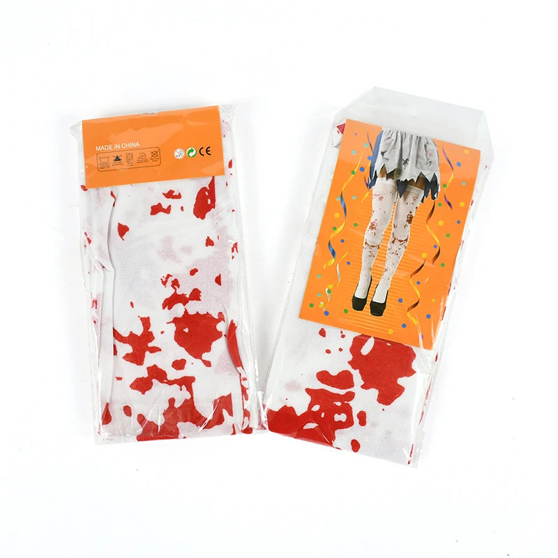 Halloween Cosplay Nurse Costume Socks Bloody High Stockings Women Stockings Blood Stained High Socks Halloween Over Knee Socks