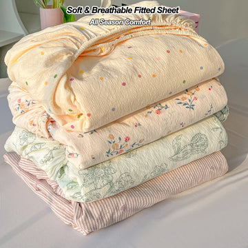 Double-layer Yarn Woven Microfiber Fitted Sheet, 25cm Extra Deep Pocket, Shrink & Wrinkle Resistant No Pilling, Secure Fit