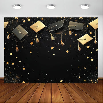 1 black bachelor's cap graduation background banner, suitable for graduation parties, with multiple sizes to choose from
