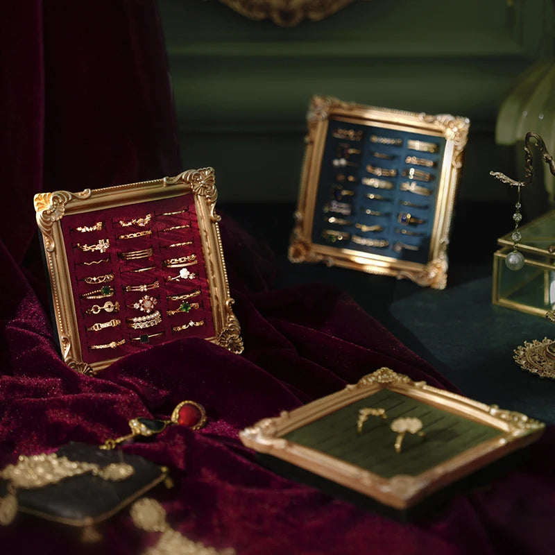 Vintage Photo Frame Jewelry Display Tray Velvet Ring Holder Earrings Showcase Ring Storage Tray  Shooting Props Ornaments Gifts