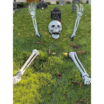 Halloween Skeleton Stake Decorations, Realistic Skull Halloween Props, Spooky Yard Decoration with Arm, Garden Halloween Decor