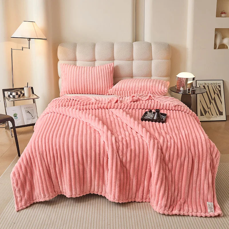 Korean Style Throw Blanket for Couch, Cozy Warm Plush Striped Blanket for Sofa Bedroom Living Room,All Season Use Festival Decor