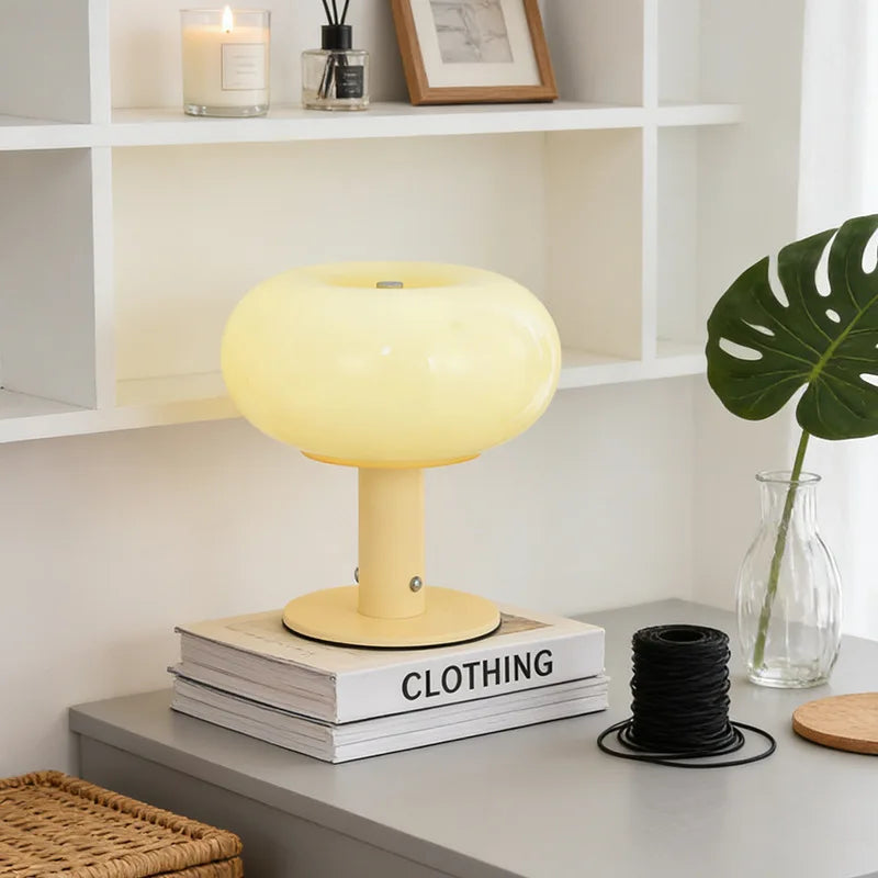 USB Rechargeable Table Lamp Glass Dimmable Desk Night Light Wireless