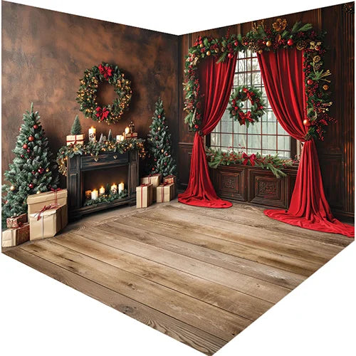 Mehofond Photography Background Christmas Retro Fireplace Window Xmas Tree Gift Kids Family Portrait Decor Backdrop Photo Studio