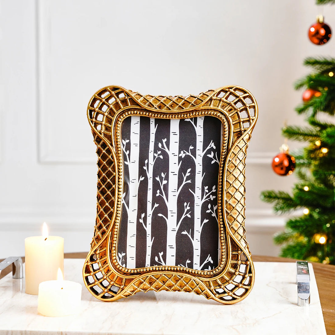 1PC Retro Gold Lace Decoration Round Photo Frame, Suitable for Photo Display Home Decoration Photography Shooting Props