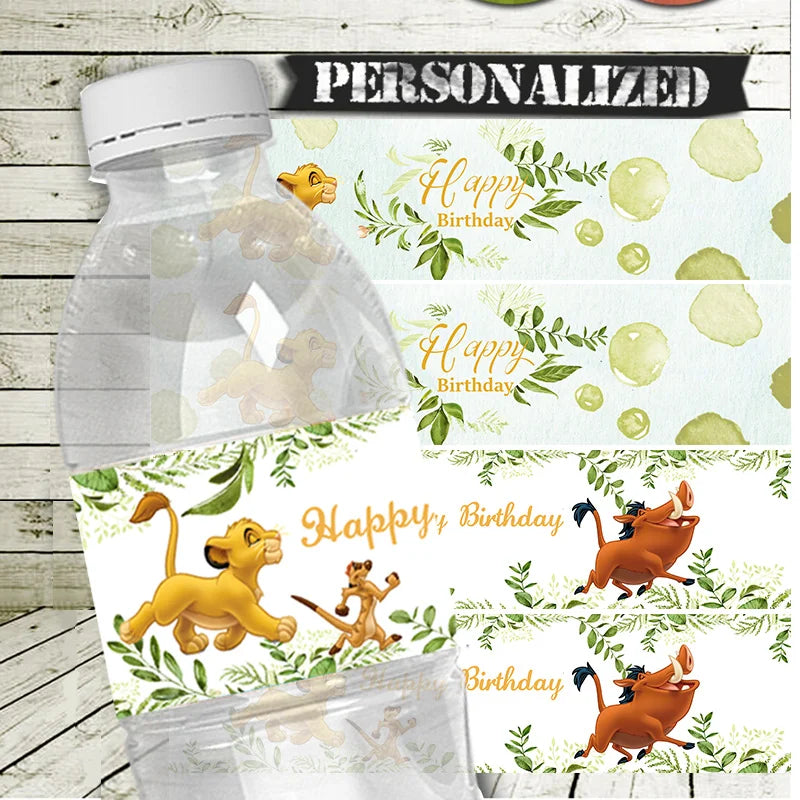 6Pcs Water Bottle Labels for Cartoon Lion King Birthday Party Supplies,Cartoon Lion Party Decorations Stickers