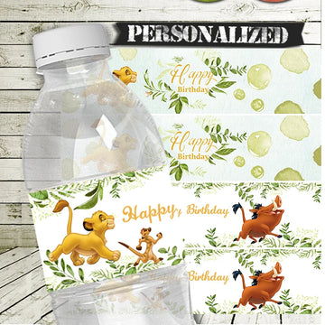 6Pcs Water Bottle Labels for Cartoon Lion King Birthday Party Supplies,Cartoon Lion Party Decorations Stickers