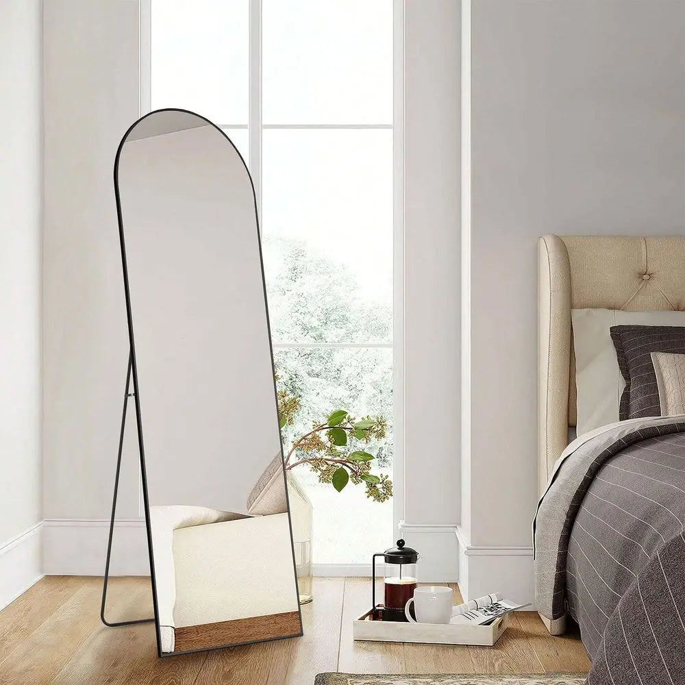 Full Length Arched Mirror 64 X21, Full Body Mirror with Stand for Bedroom, Wall Mounted or Leaning, Thin Aluminum Frame