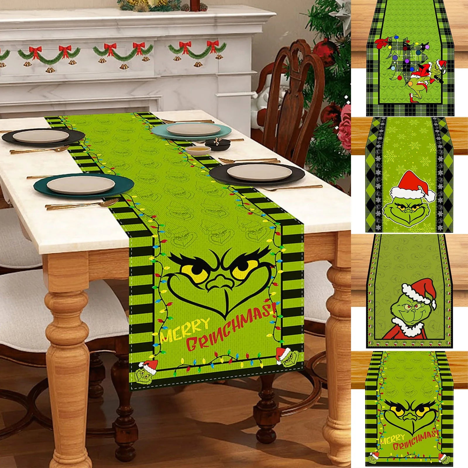 2024 Hot Linen Green Christmas Table Runner Merry Tablecloth Christmas Xmas Holiday Table Decorations