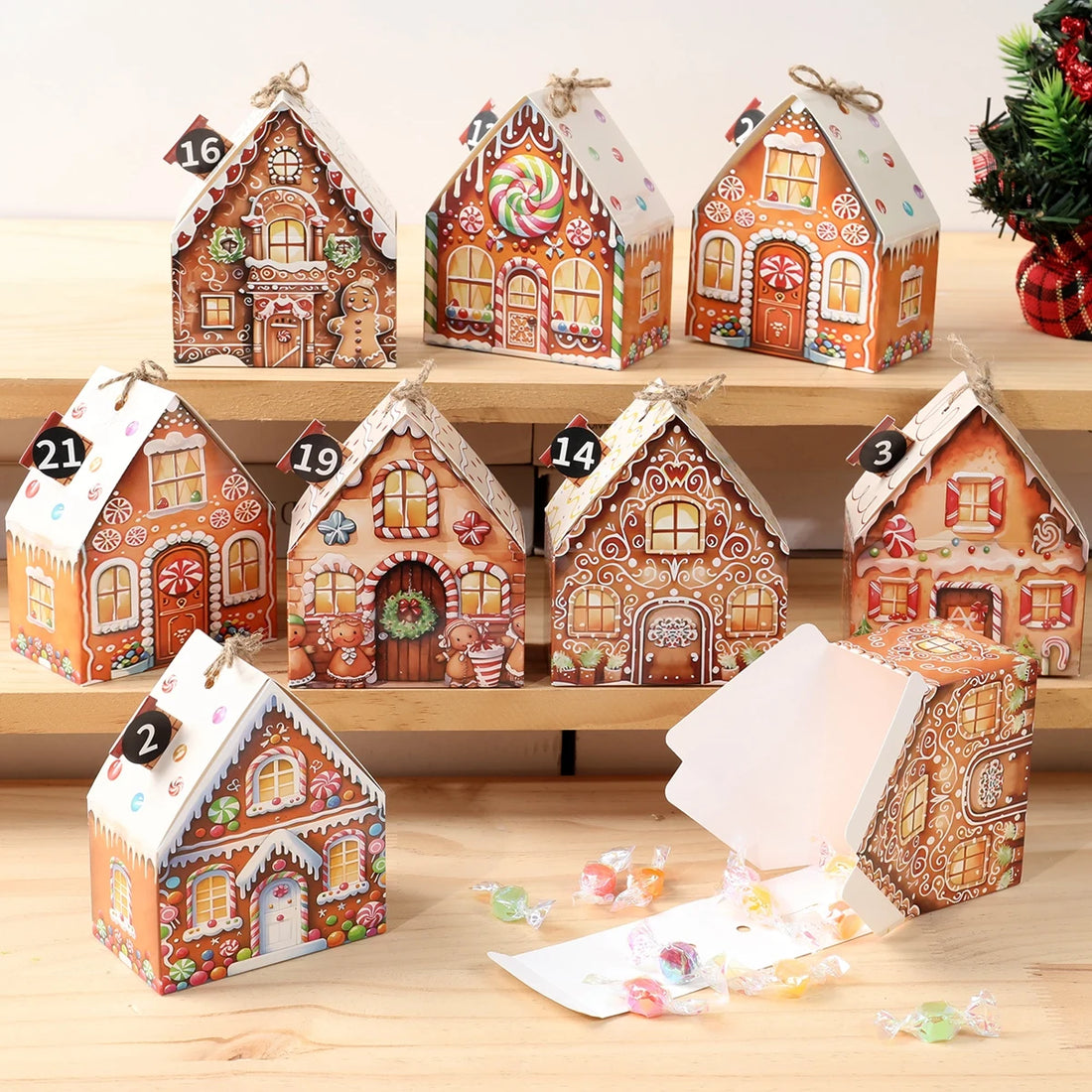 Christmas House Shape Box Navidad Natal Noel Tree Hanging Pendant Merry Christmas Decorations For Home 2024 Happy New Year 2025